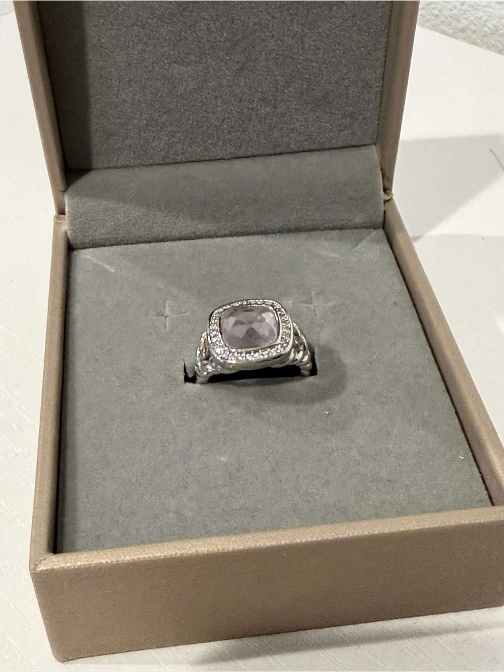 Sterling Silver Ring with Light Purple Cushion Gemstone